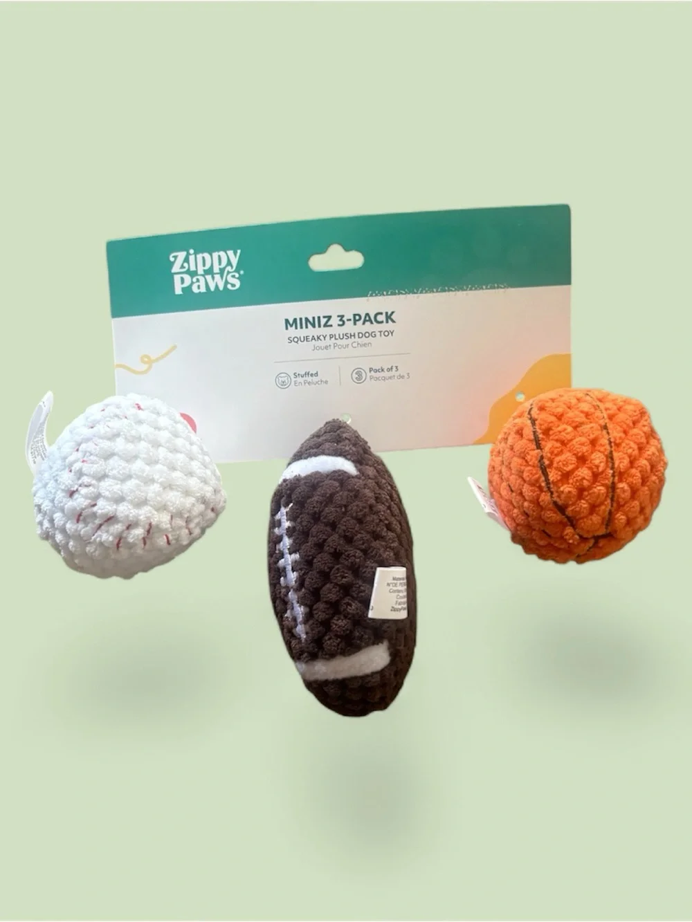 Zippy Paws Miniz 3 Pack - SpirtsBallz Each with Squeaker New
